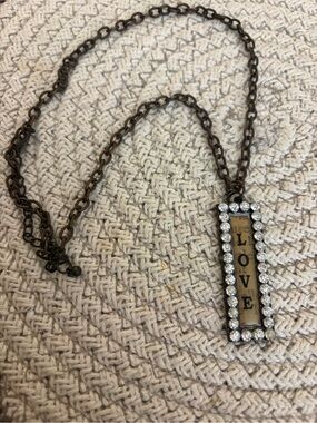 Flexi Gold-Tone LOVE Pendant Necklace with Clear Rhinestones